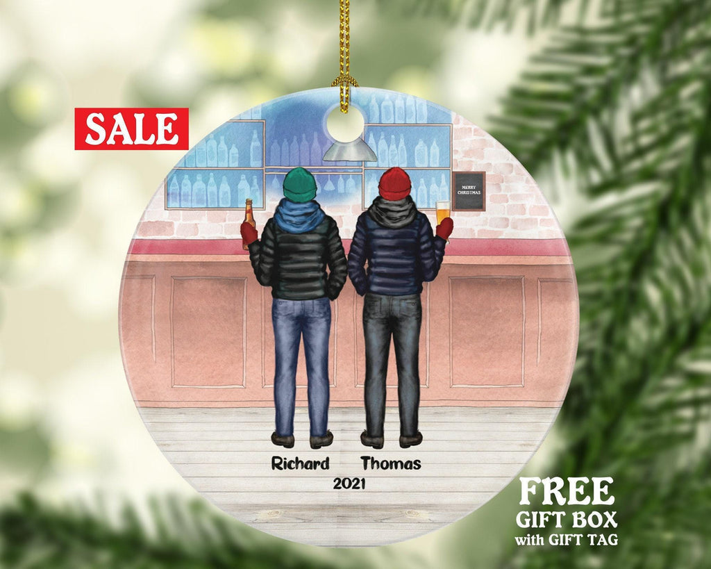 Friendship Ornament: Beer Drinking Buddy (Personalized Ceramic, Gift Box)