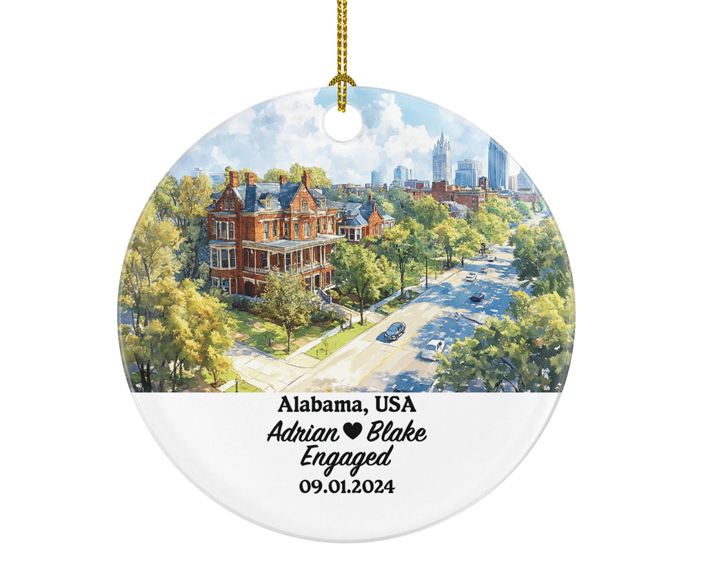 Alabama Christmas Ornament Personalized - AL Engaged Married Family Together Couple Travel Honeymoon Engagement Marriage