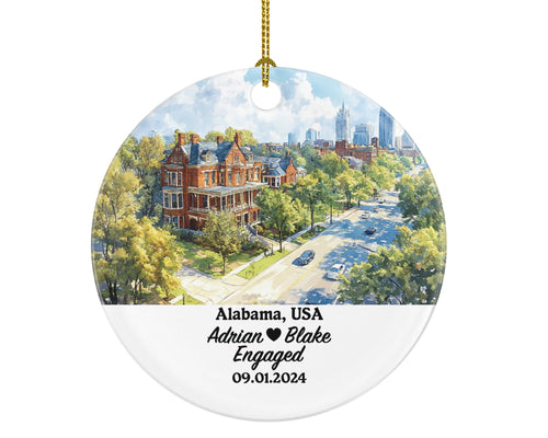 Alabama Christmas Ornament Personalized - AL Engaged Married Family Together Couple Travel Honeymoon Engagement Marriage