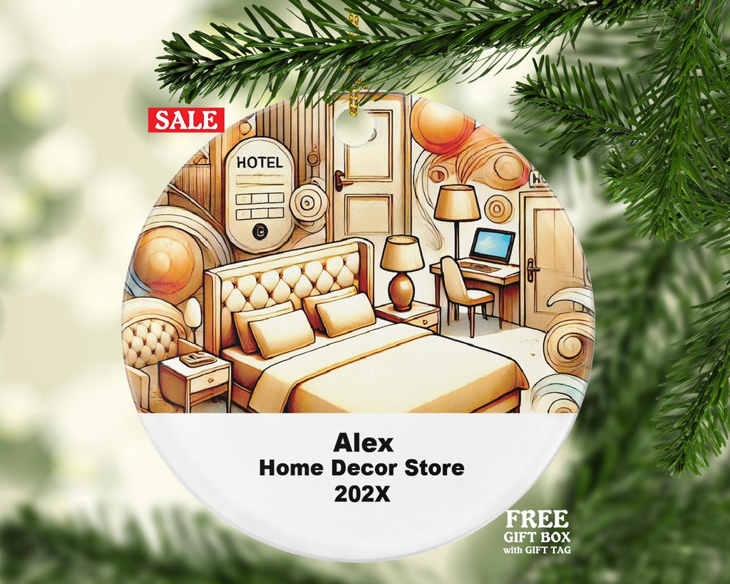 Personalized Hotel Ornament – Custom Hospitality Gift – Travel and Hotel Business Ornament with Name and Year
