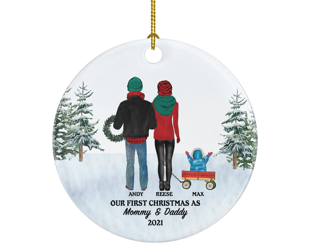 Our First Christmas as Mommy and Daddy Ornament - New Baby Girl Boy Parents Mother Father Mom Dad Gift Portrait Kid Child Infant Family of 3
