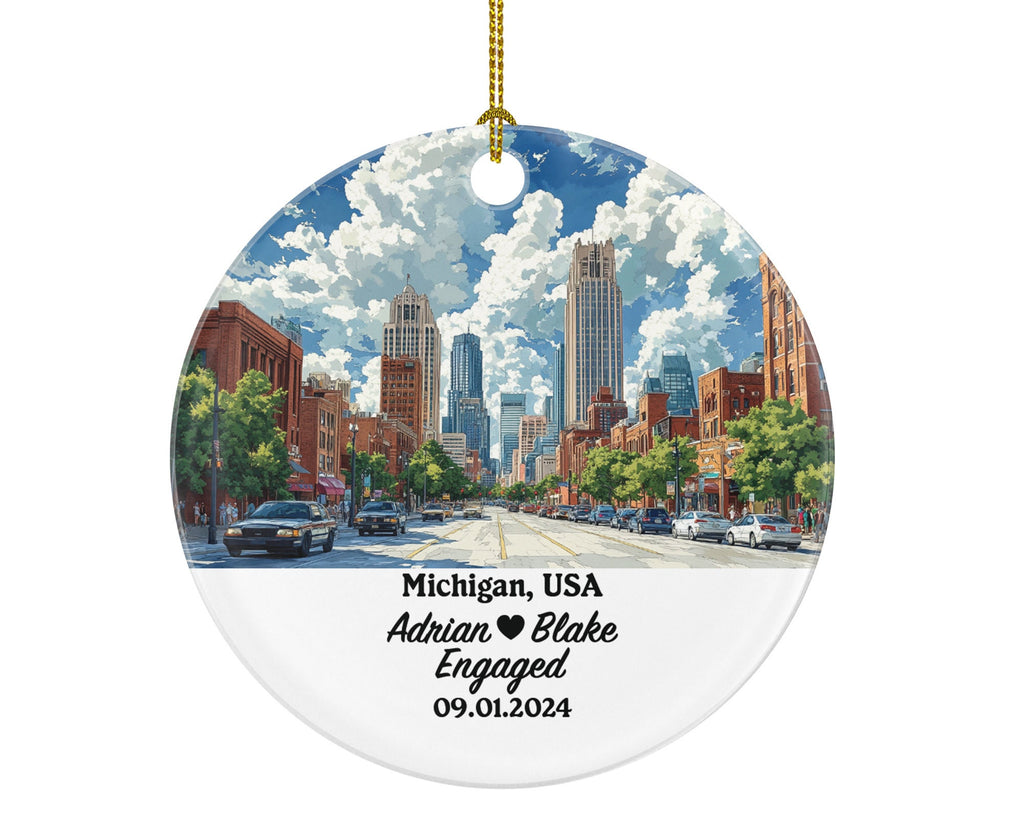 Michigan Christmas Ornament Personalized - MI Engaged Married Family Together Couple Travel Honeymoon Engagement Marriage