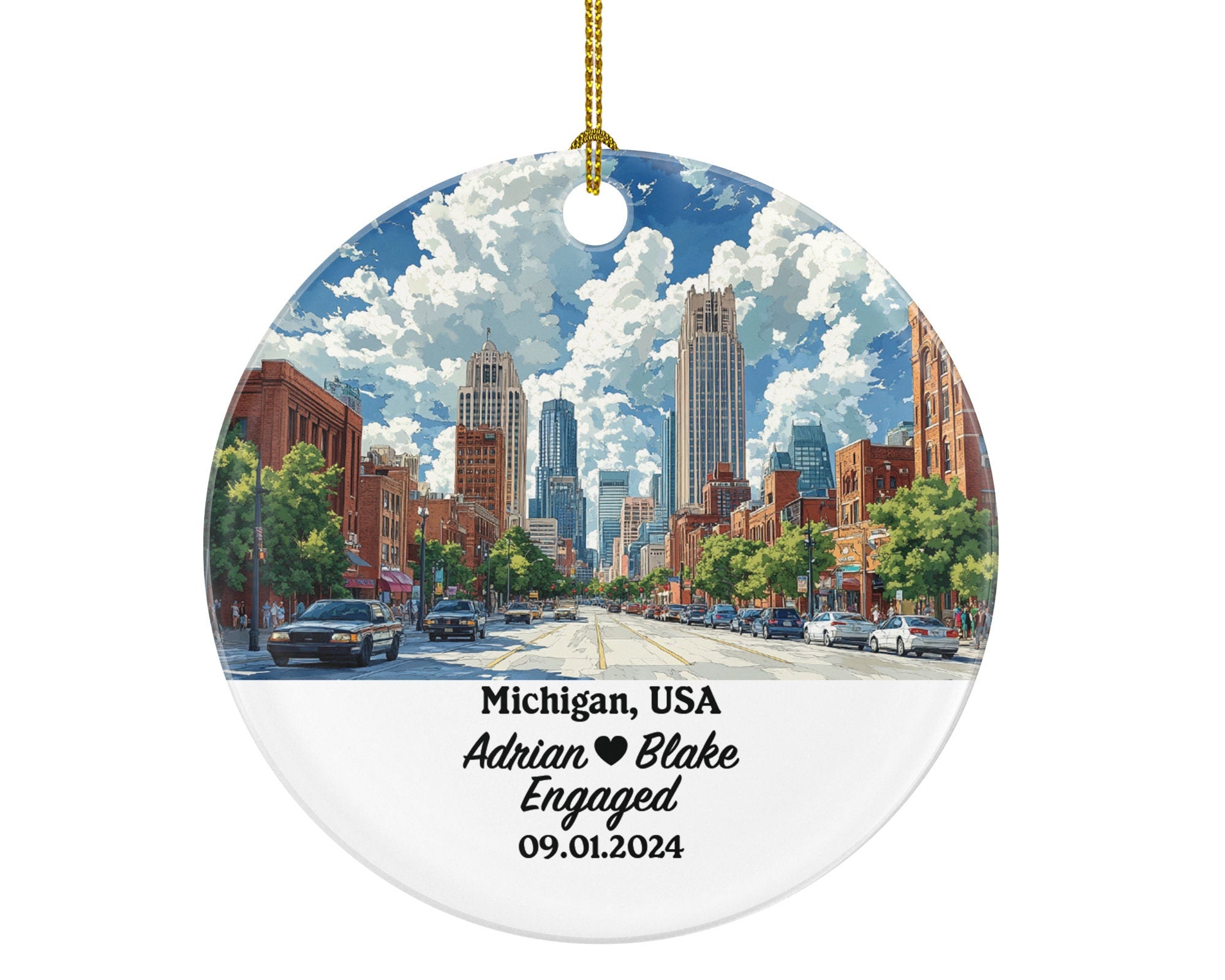 Michigan Christmas Ornament Personalized - MI Engaged Married Family Together Couple Travel Honeymoon Engagement Marriage