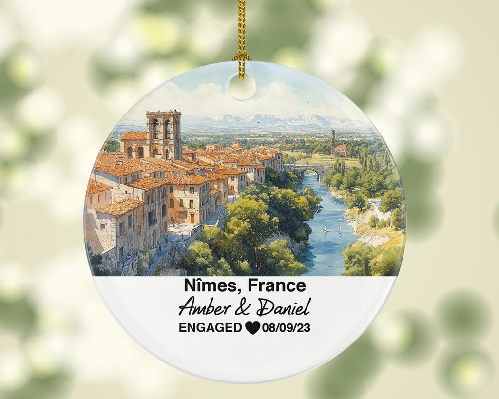 Personalized Nimes France Christmas Ornament, Jardins de la Fontaine, Mr & Mrs Wedding, Engagement, or Honeymoon Keepsake for Couples