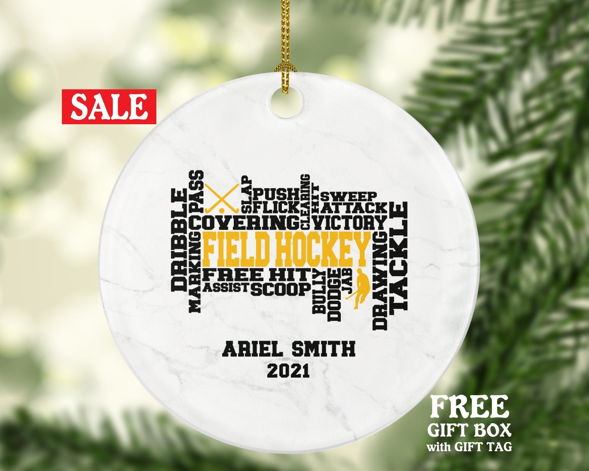 Field Hockey Personalized Christmas Ornament Personalized - for your Hockey Player - Hockey Player Team Gift with Name and Year