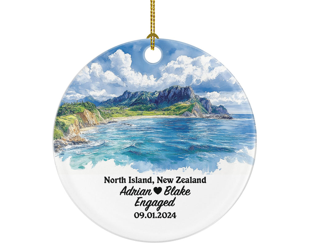 North Island Christmas Ornament Personalized - New Zealand Engaged Married Family Together Couple Travel Honeymoon Engagement Marriage