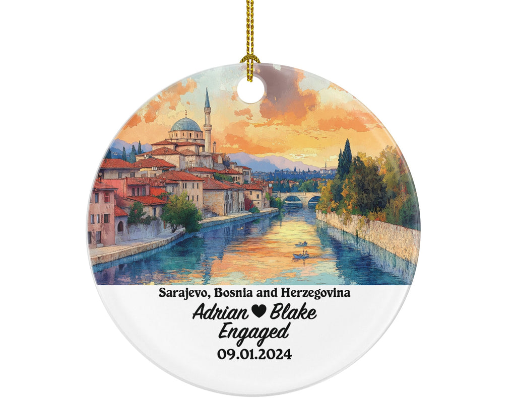 Sarajevo Christmas Ornament Personalized - Bosnia Engaged Married Family Together Couple Travel Honeymoon Engagement Marriage