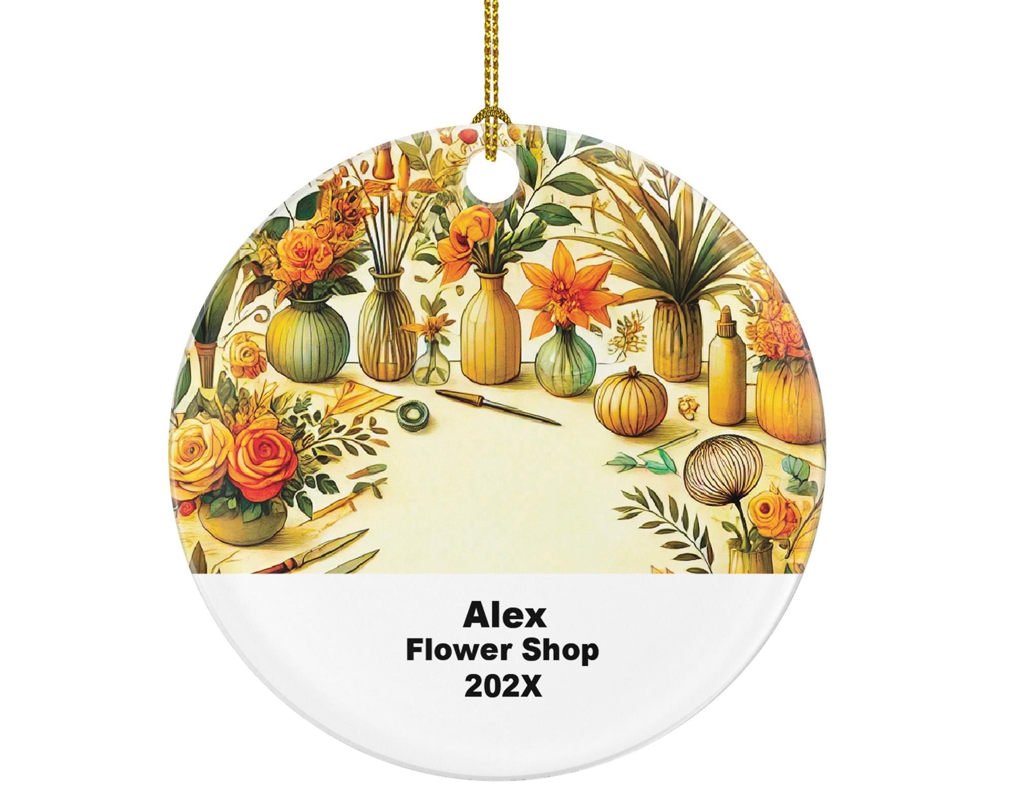 Personalized Flower Shop Ornament – Custom Florist Gift – Floral Business Ornament with Name and Year