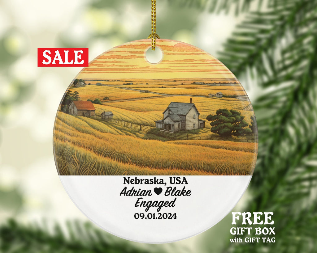Nebraska Christmas Ornament Personalized - NE Engaged Married Family Together Couple Travel Honeymoon Engagement Marriage