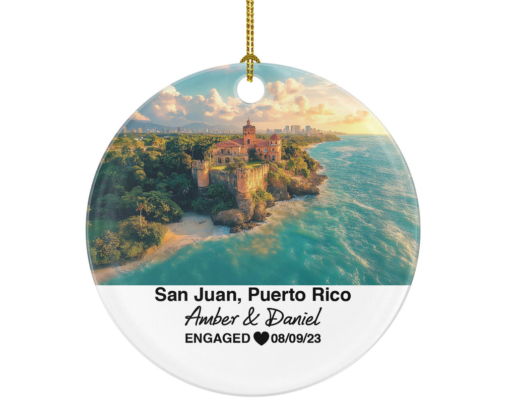 San Juan Puerto Rico Round Ceramic Christmas Ornament – Personalized Holiday Keepsake, Custom Couple Gift for Wedding or Honeymoon