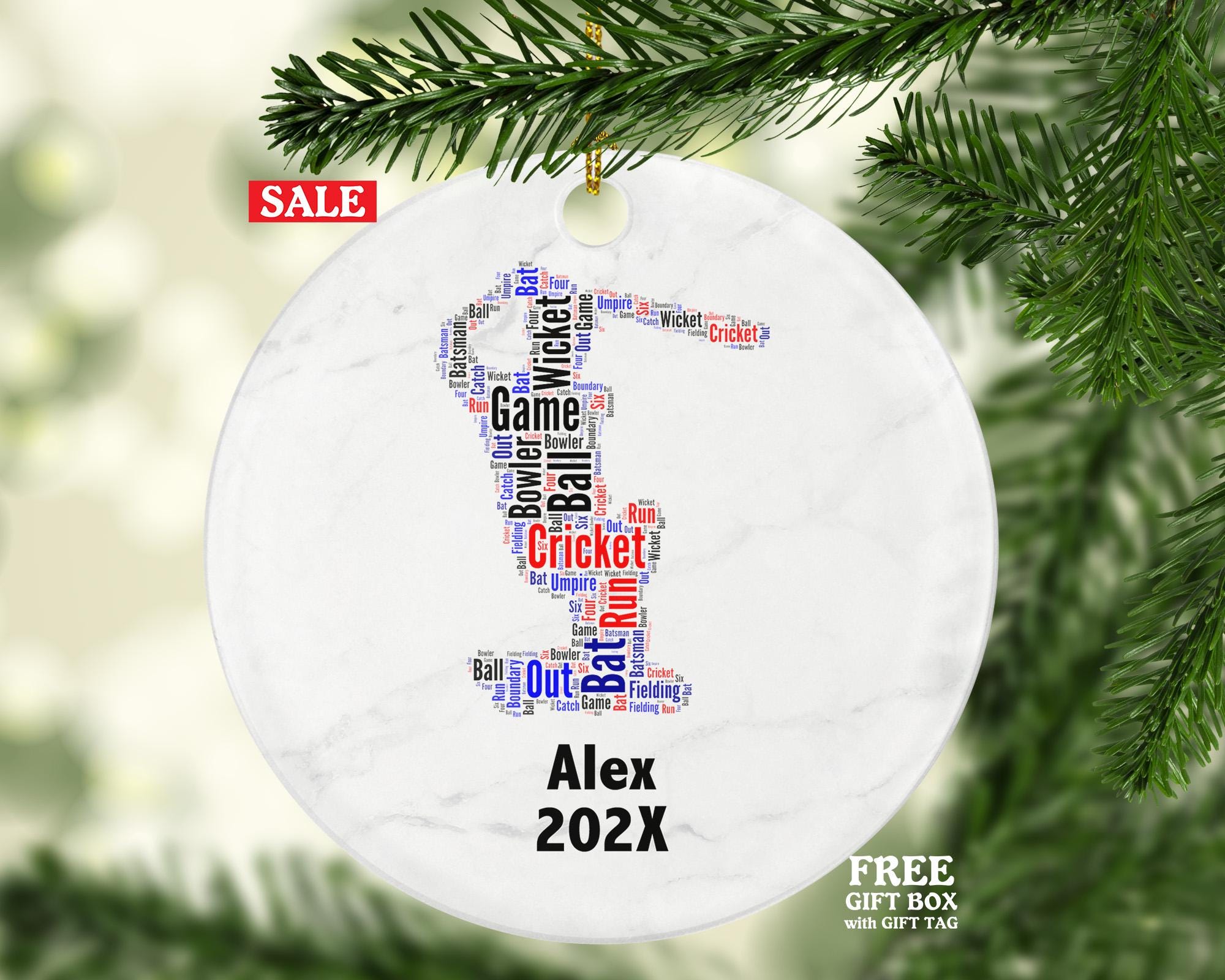 Personalized Cricket Christmas Ornament – Custom Sports Gift – Cricket Player Ornament – Batsman and Bowler Keepsake