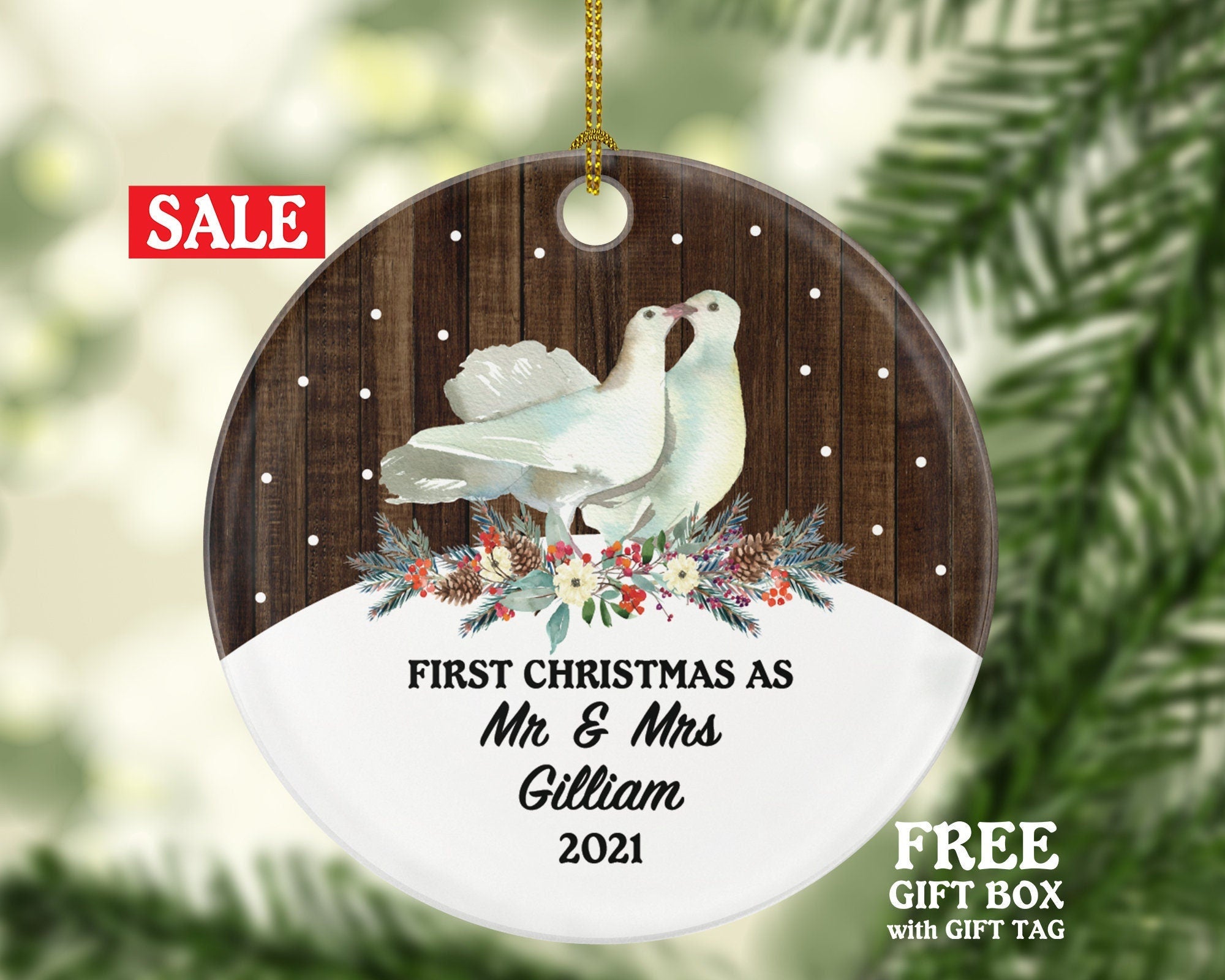 First Christmas as Mr & Mrs Wedding Personalized Ornament - Just Married Newlywed Custom Mr. and Mrs. Marriage - Couple Gift