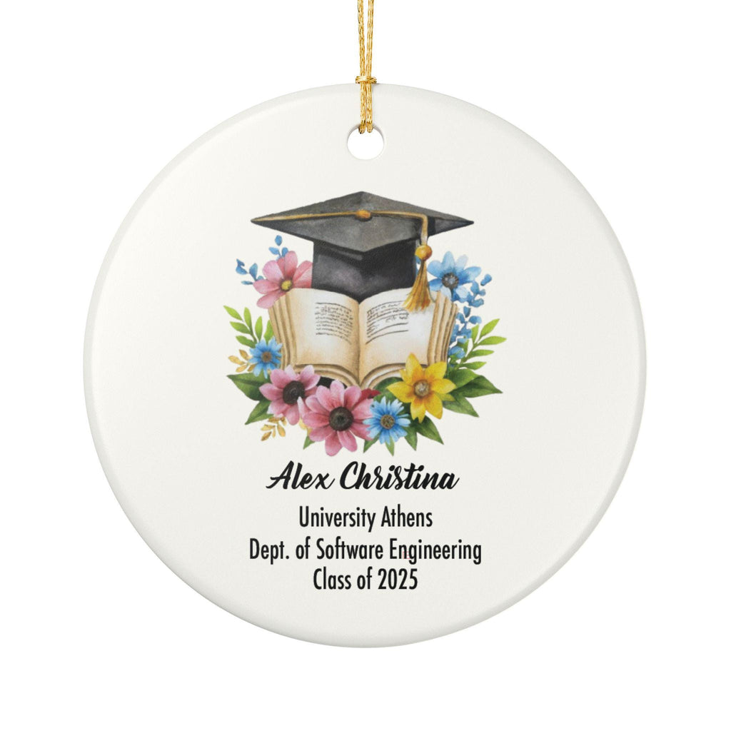 Graduation Ornament 2025 Personalized Grad Gift Custom Name University Keepsake Ceramic Ornament Cap and Flowers