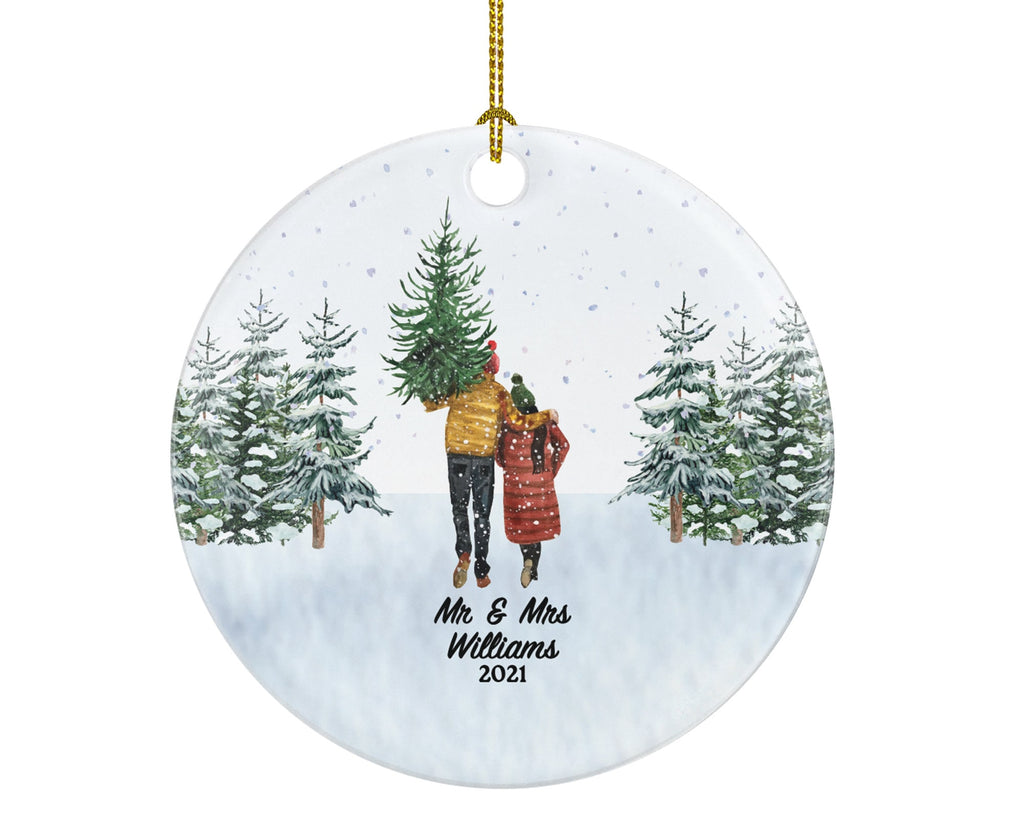 First Christmas as Mr & Mrs Married Couple Christmas Ornament Personalized - Newlywed Mr. and Mrs. Wedding Gift - Winter Couple in Snow