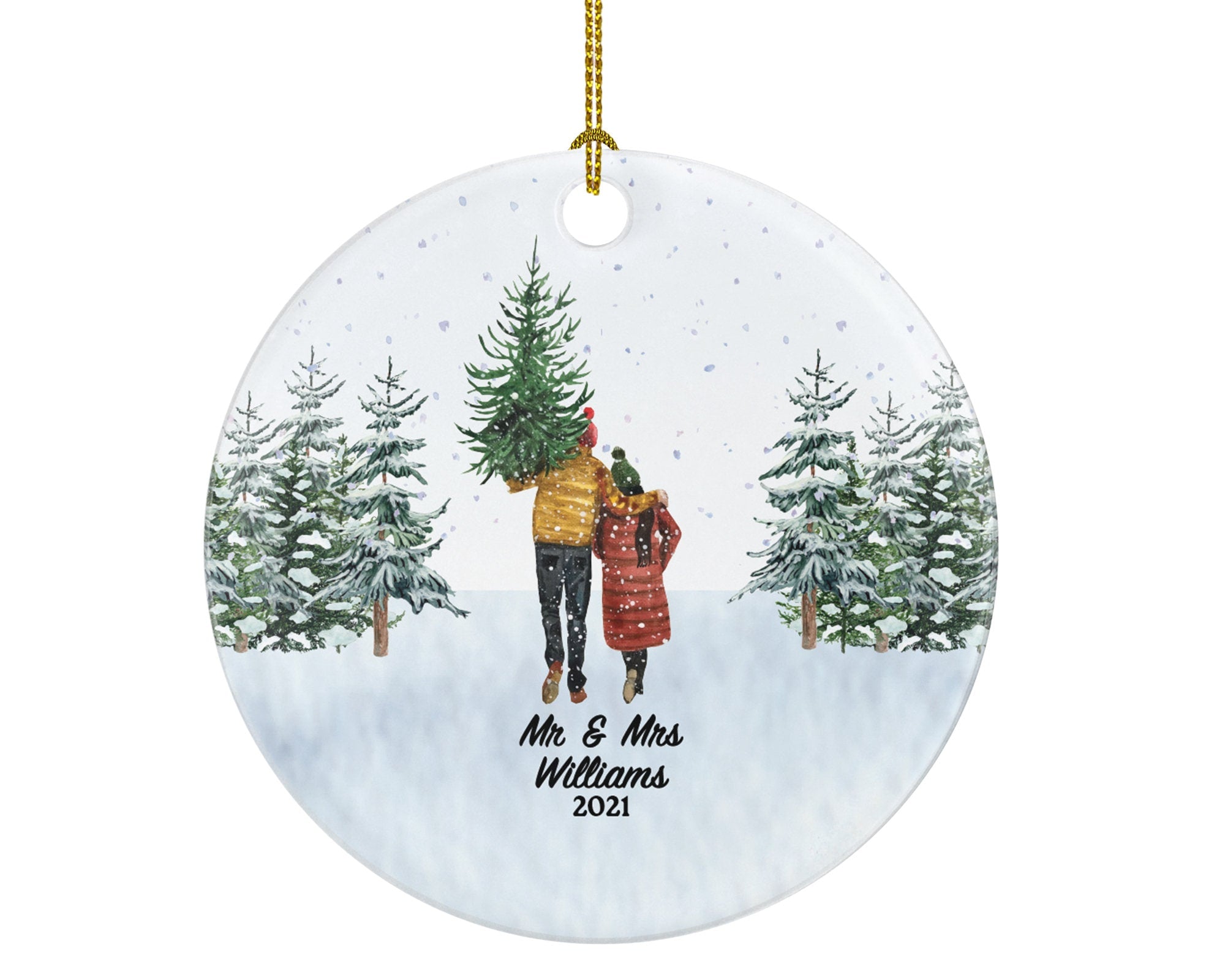 First Christmas as Mr & Mrs Married Couple Christmas Ornament Personalized - Newlywed Mr. and Mrs. Wedding Gift - Winter Couple in Snow