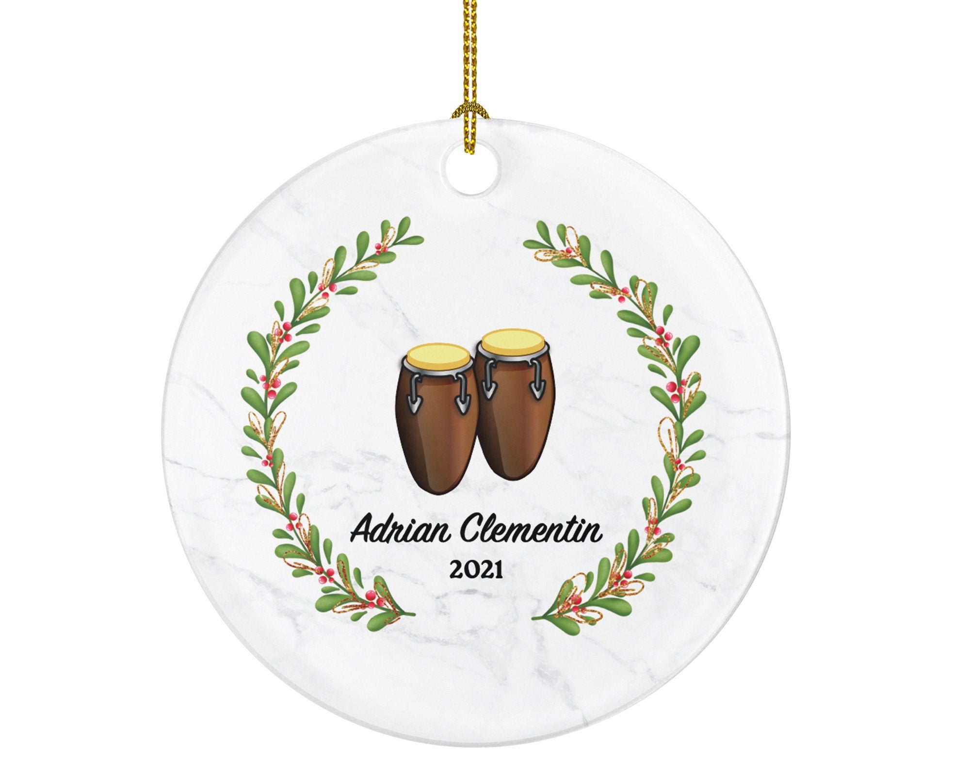 Bongo Drum Instrument Christmas Ornament Personalized - Musical Instrument Player Music Lover Custom Holiday Gift for Musician