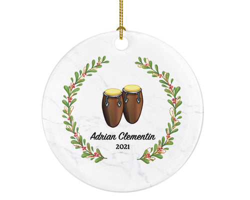Bongo Drum Instrument Christmas Ornament Personalized - Musical Instrument Player Music Lover Custom Holiday Gift for Musician