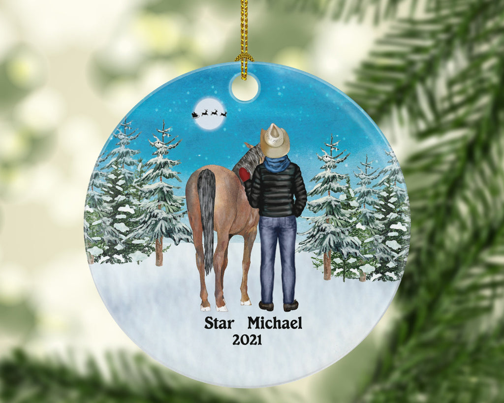 Riding a Horse Rider Christmas Ornament Personalized | Custom Names Horse Lover Gift Boy Male on a Horse