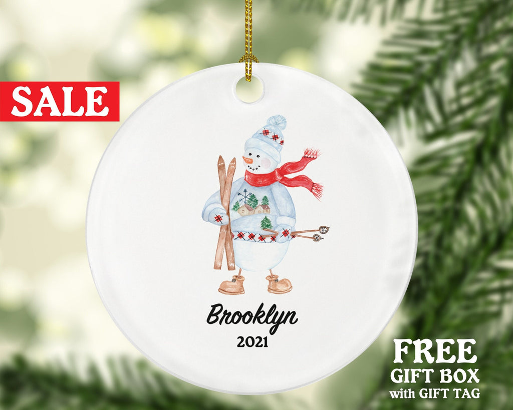 Skier Skiing Christmas Ornament, Ski Trip Vacation, Winter Sports Snowmen Personalized Gift Sports Hobby Occupation