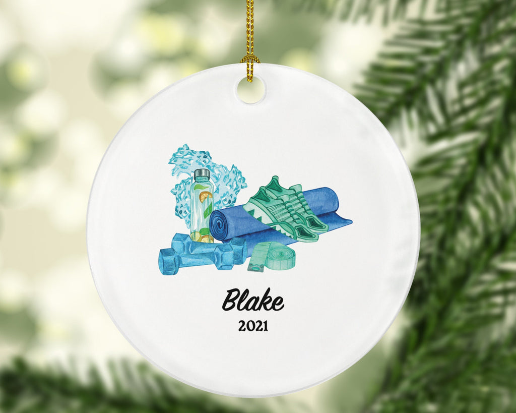 Workout Fitness Pilates Yoga Personalized Christmas Ornament - Personal Fitness Trainer Custom Healthy Lifestyle Training Exercise