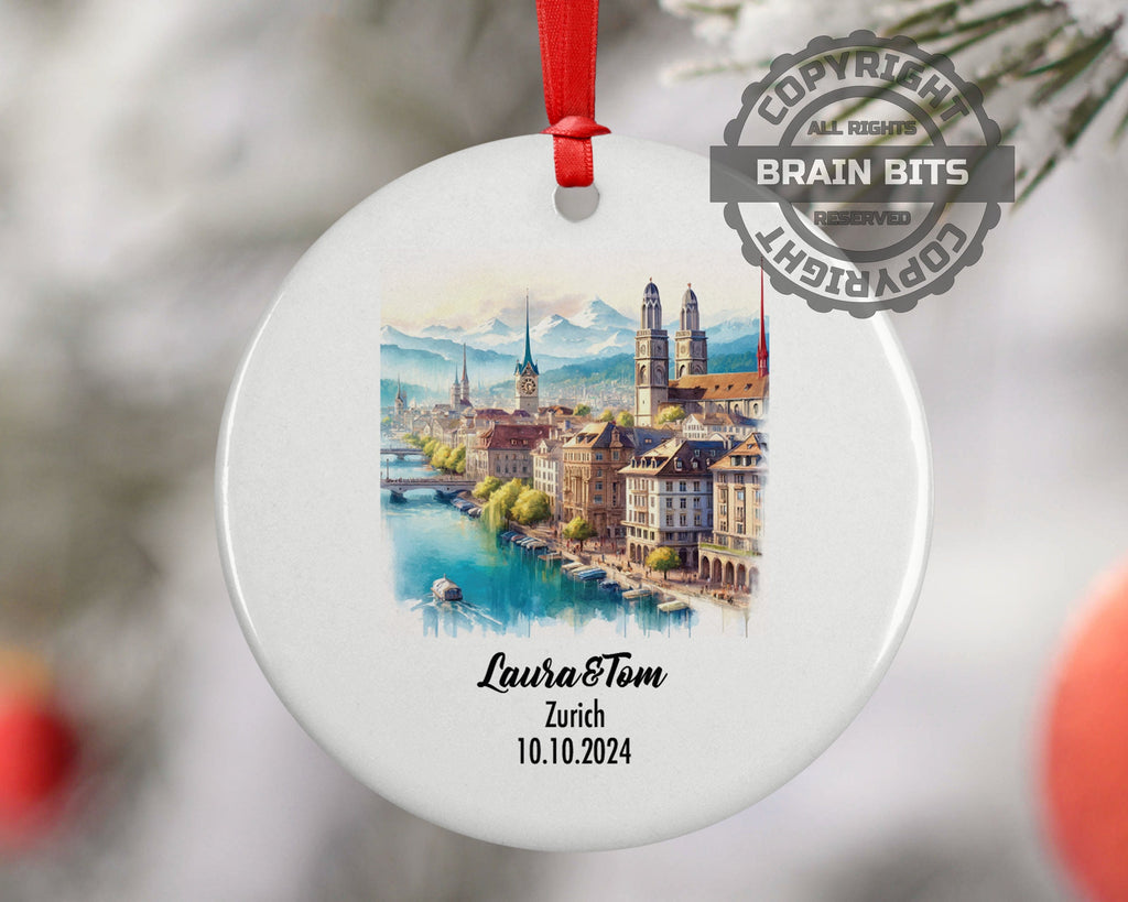 Zurich, Switzerland, Ornament, Engagement, Married, Travel, Gift for Engaged Couple, Engagement Gift, Trip, Vacation Souvenir