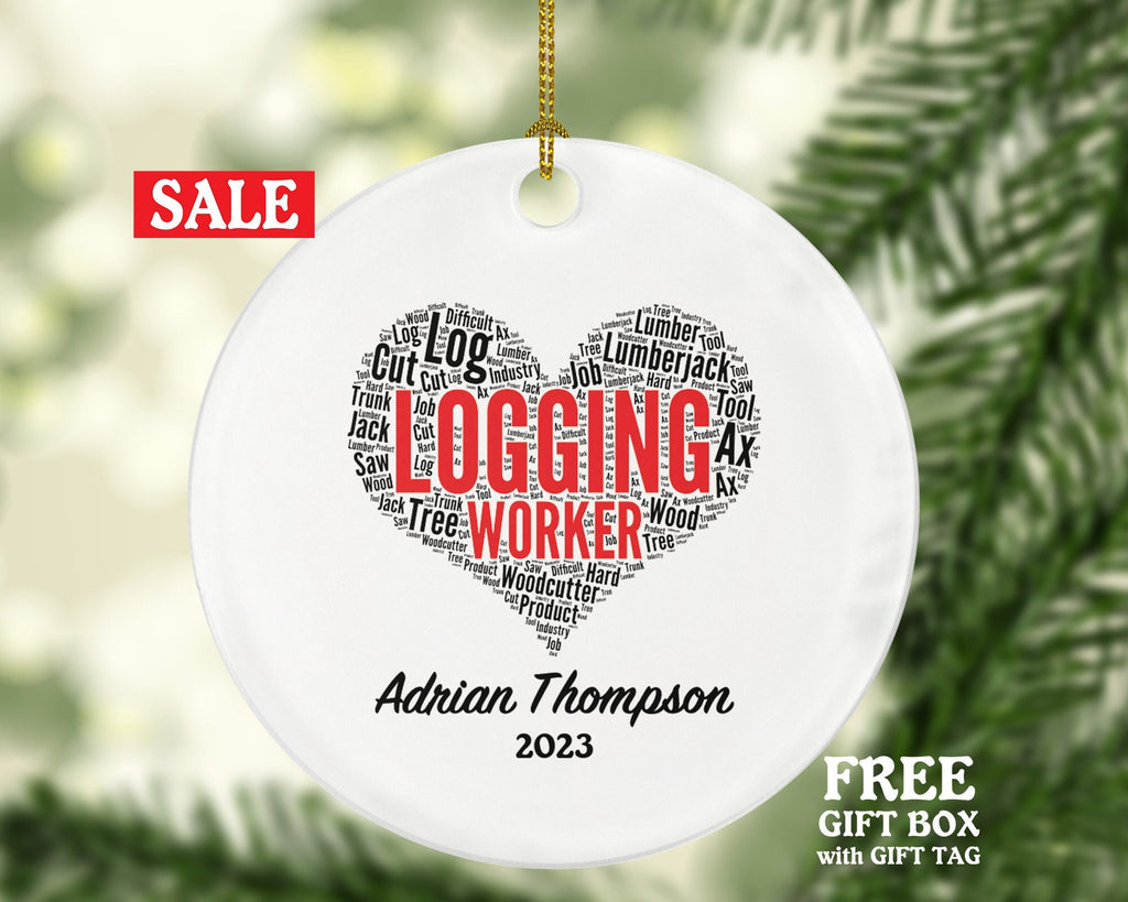 Logging Worker Christmas Ornament Personalized - Woodcutter Job Gift with Name Custom