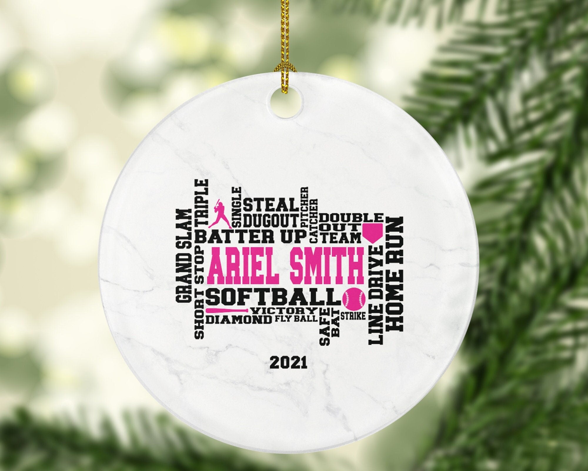 Softball Player Christmas Ornament Personalized - Softball Gamer Sports Gift Coach Team Hobby Fan Gift - Custom Name Year