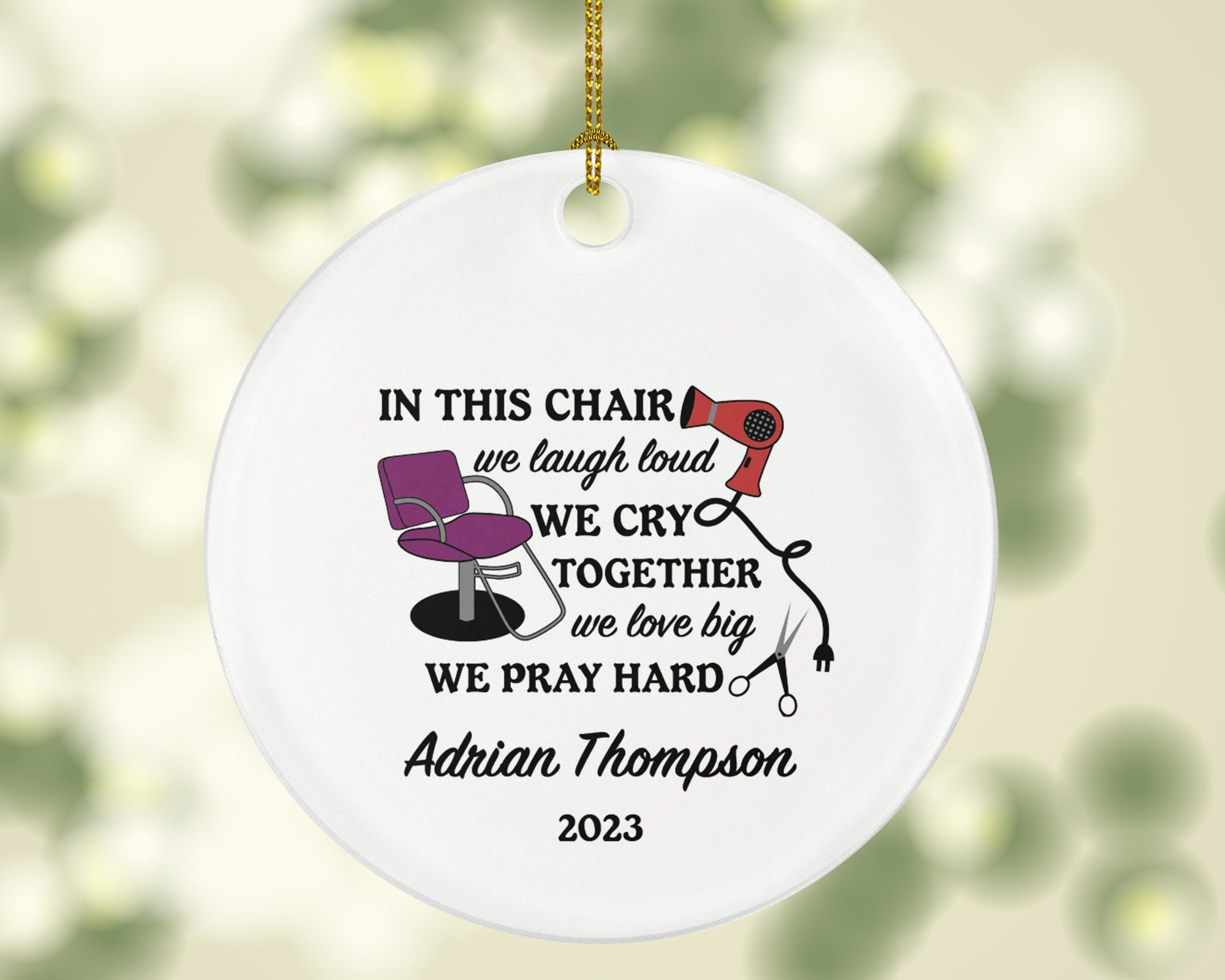Hair Dresser, Stylist Christmas Ornament Personalized - Hair Stylist Gift Getting a Hair Cut - Custom Name Year