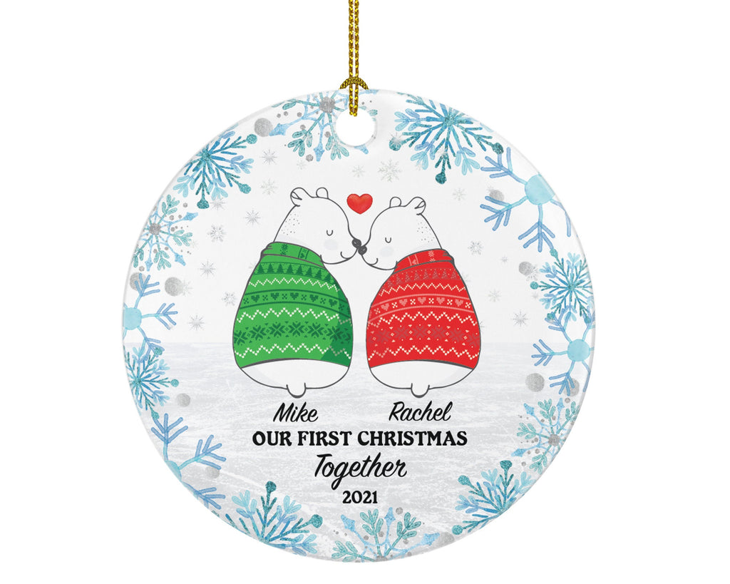 Couples Christmas Ornament - First Christmas Together Personalized - Custom New Couple Bear Gift - Arctic Ornament Names and Year
