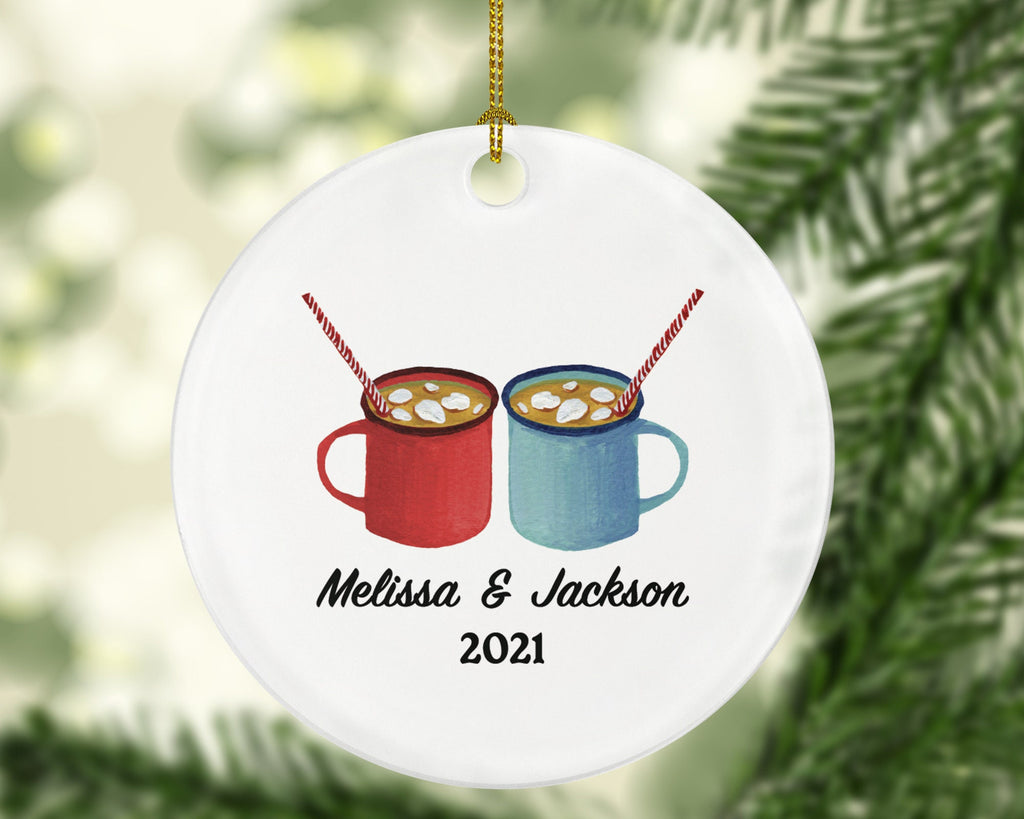 Hot Chocolate Couples Christmas Ornament - First Christmas Together Personalized - Custom New Couple Gift - Names and Year