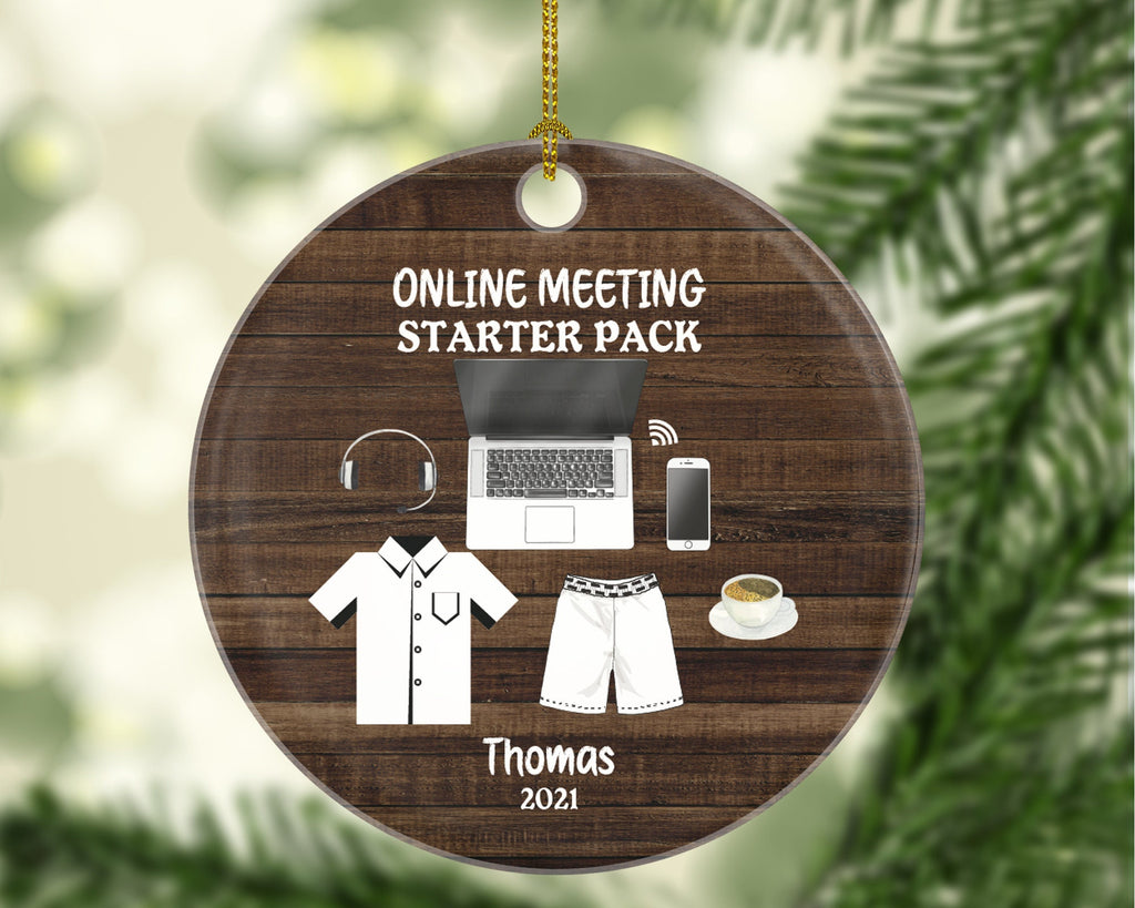 Online Meeting Starter Pack Christmas Ornament - Working From Home Personalized Laptop Computer Work Distance Studying Custom Name