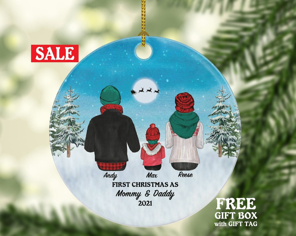 First Christmas as Mommy and Daddy Personalized Ornament - New Baby Parents Mother Father Mom Dad Gift Kid Child Infant Our Family of 3