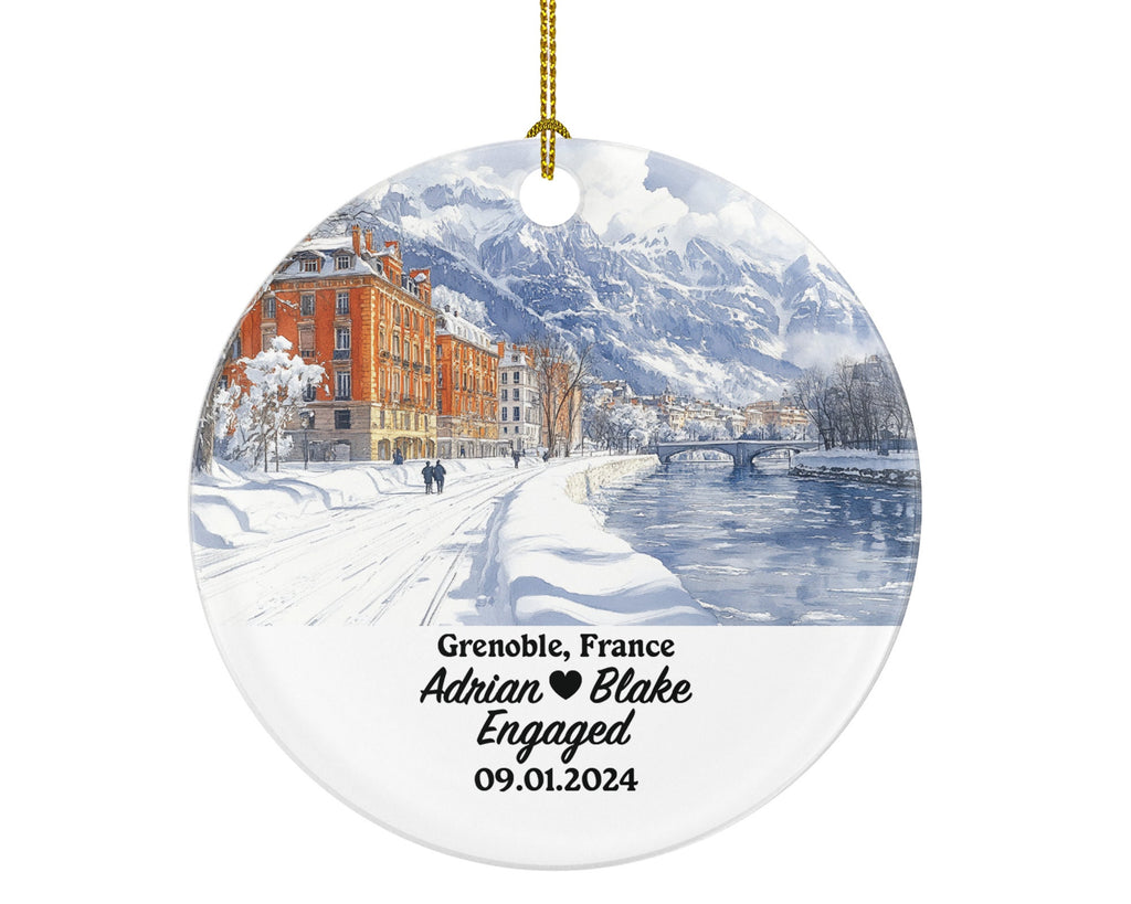 Grenoble Christmas Ornament Personalized - France Engaged Married Family Together Couple Travel Honeymoon Engagement Marriage