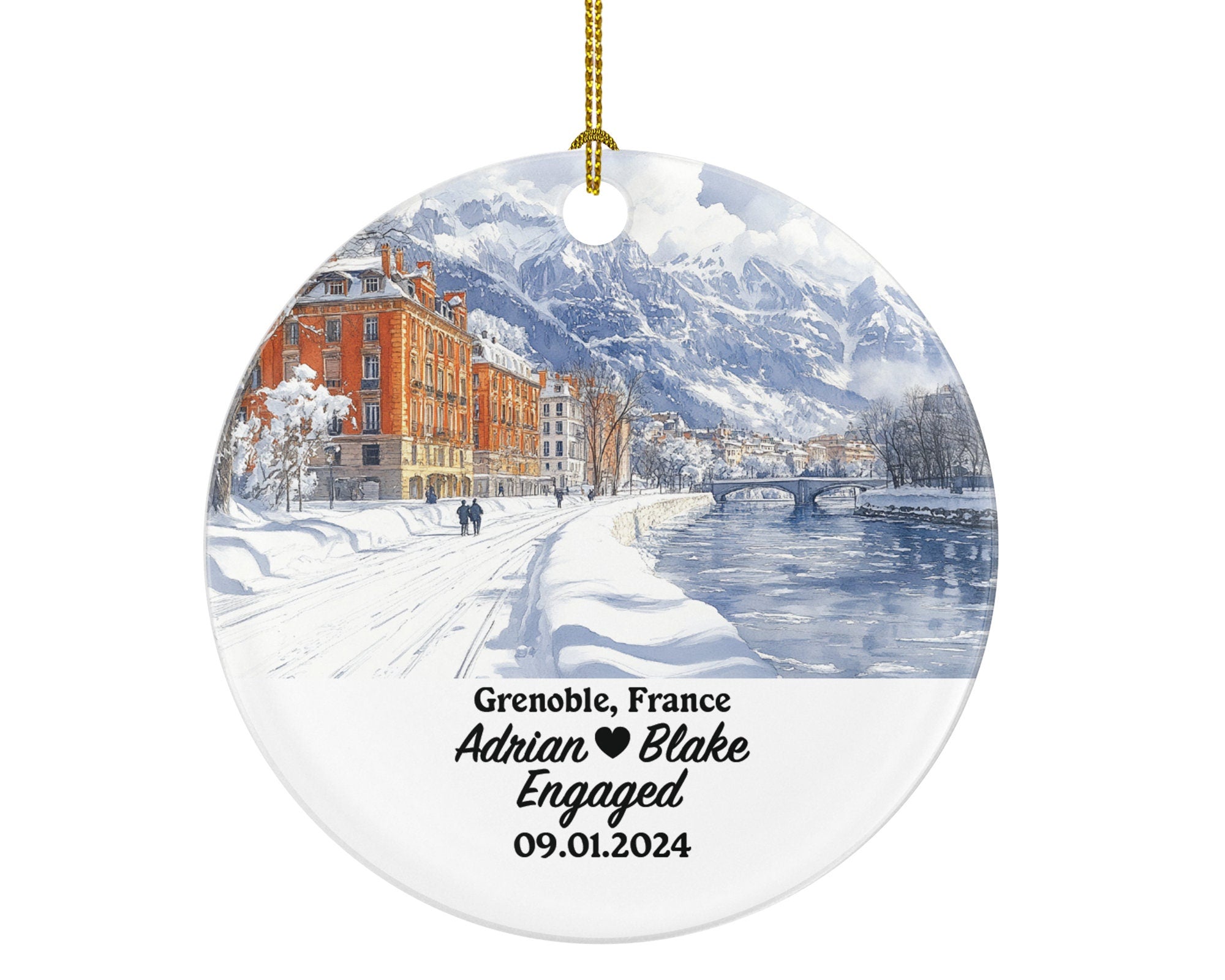 Grenoble Christmas Ornament Personalized - France Engaged Married Family Together Couple Travel Honeymoon Engagement Marriage