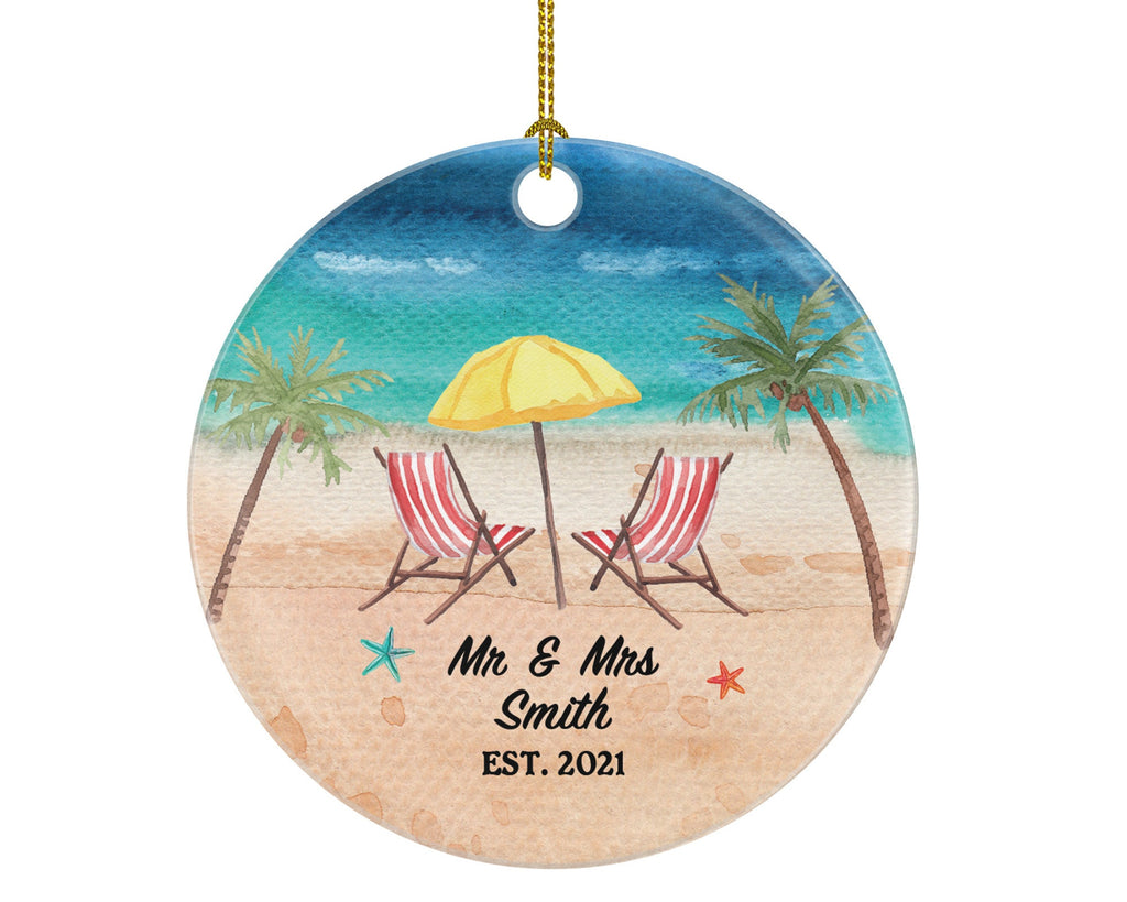 Personalized Mr and Mrs Ornament Beach Wedding First Christmas Married Wedding Gift Decor Custom Couple Gift