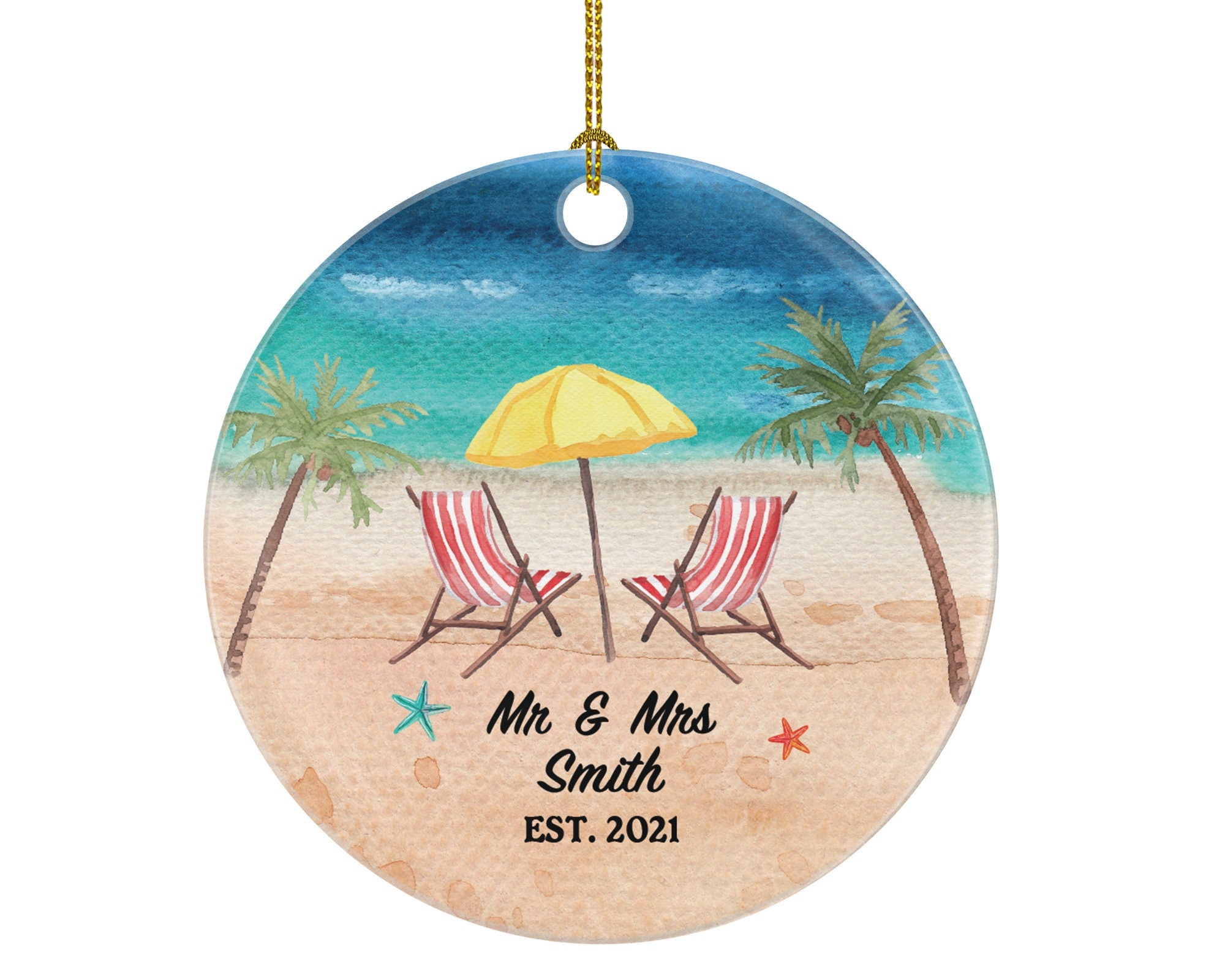 Personalized Mr and Mrs Ornament Beach Wedding First Christmas Married Wedding Gift Decor Custom Couple Gift