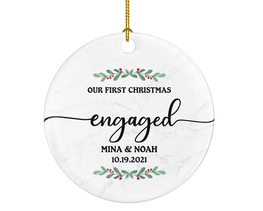 Our First Christmas Engaged Personalized Ornament - Engagement Announcement Couple Gift