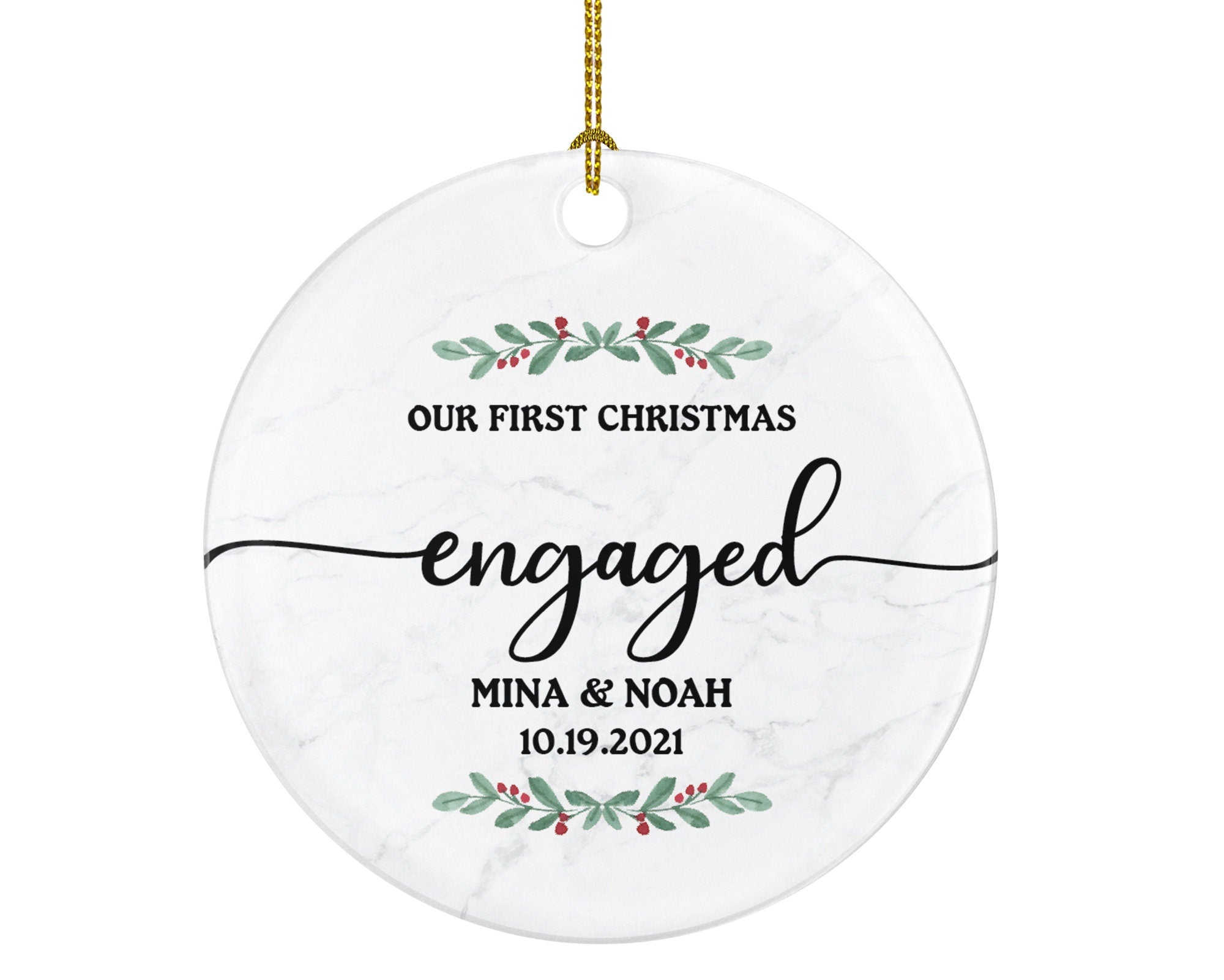 Our First Christmas Engaged Personalized Ornament - Engagement Announcement Couple Gift