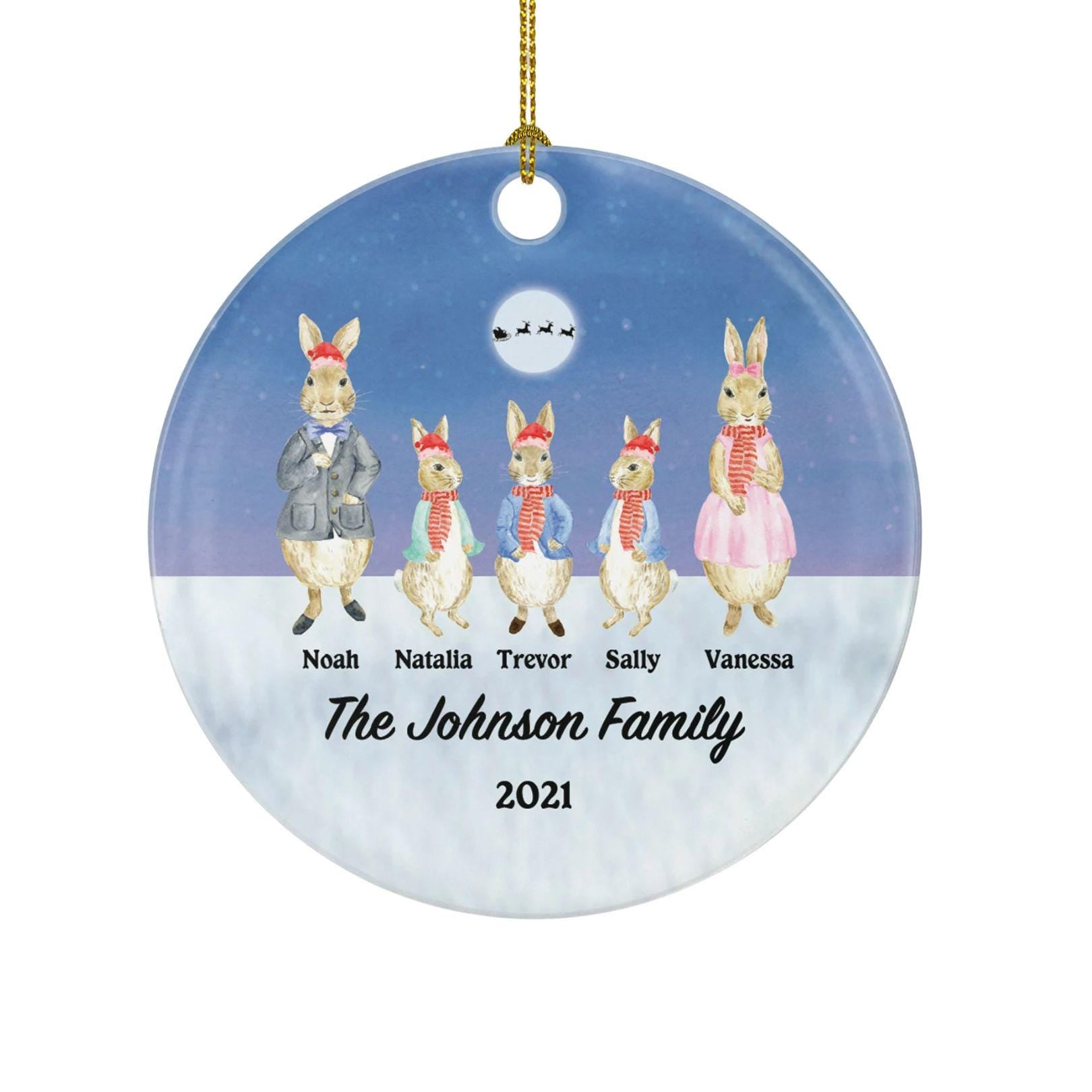 Family of 3 4 5 6 7 Personalized Christmas Ornament - Three Four Five Six Seven Custom Rabbit Mom Dad Kids Children Gift