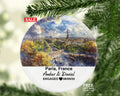 Personalized Paris France Round Ceramic Christmas Ornament – Personalized Holiday Keepsake, Custom Couple Gift for Wedding or Honeymoon