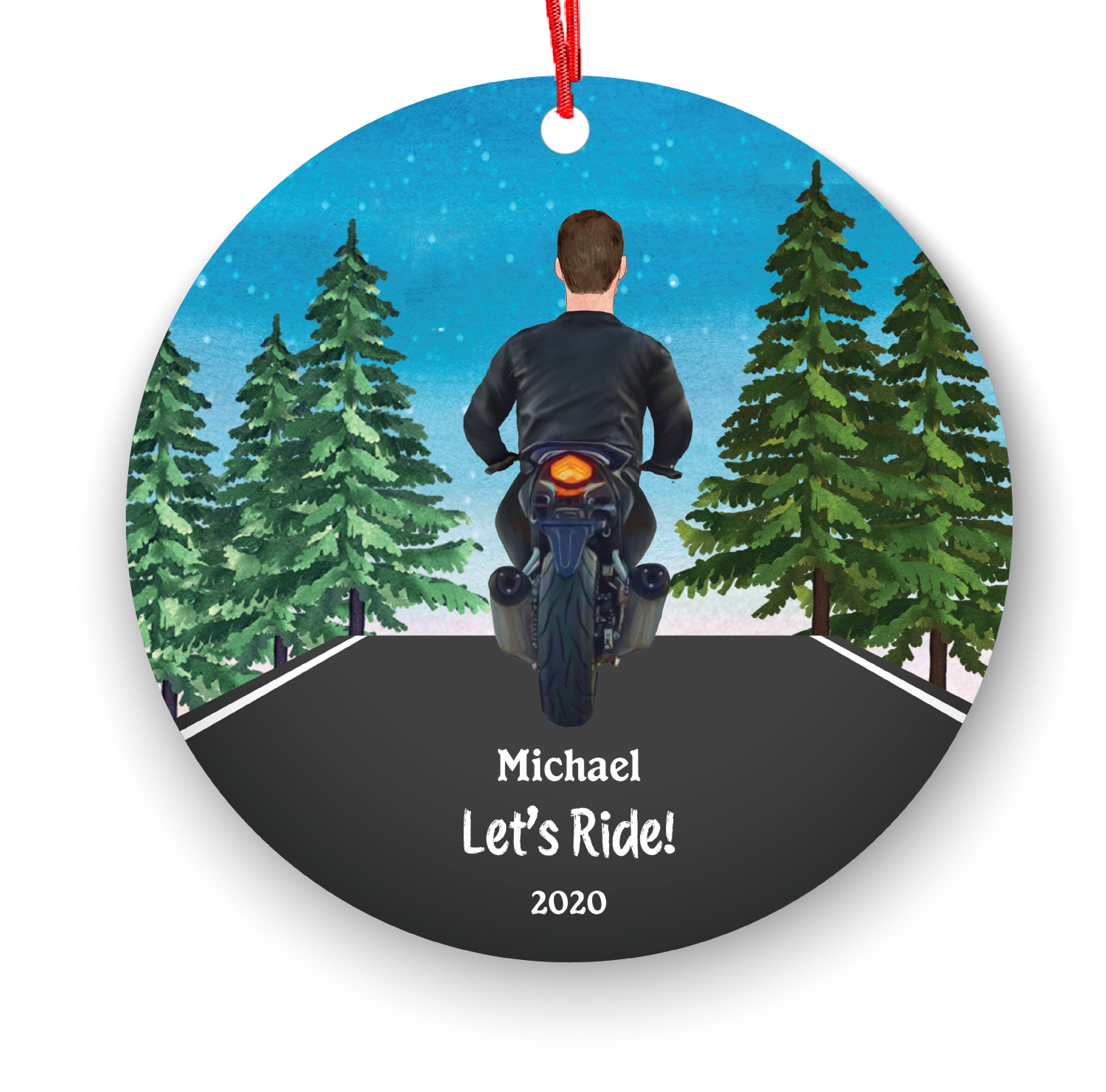 Biker Motorcyclist Personalized Christmas Ornament Motorcycle Rider Boy Male Ride Live Watercolor Dirt bike Motocross Cyclist Cycling Custom