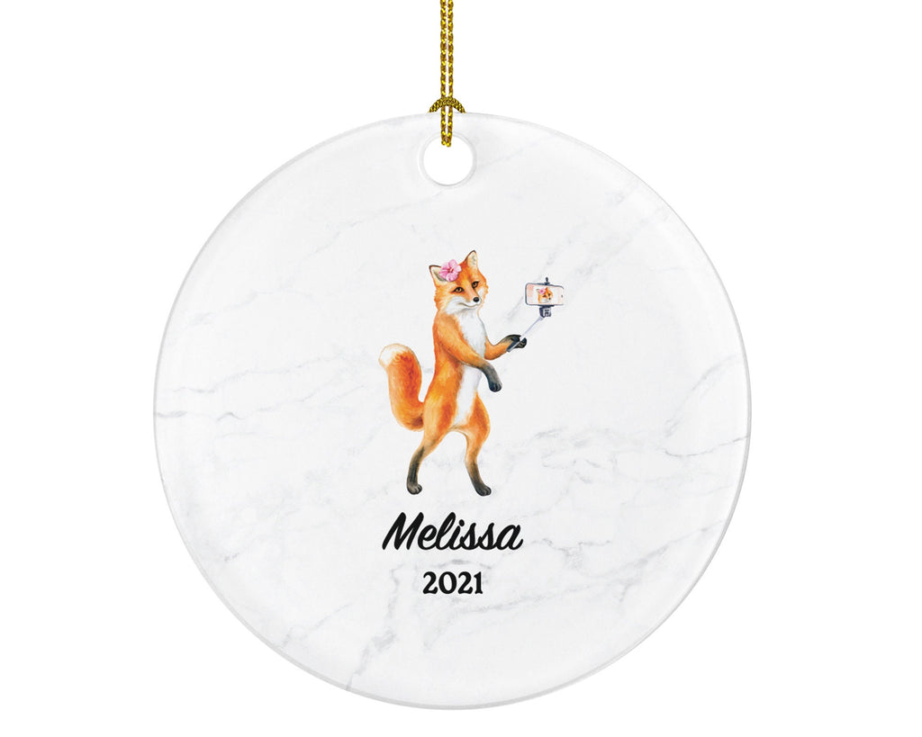 Selfie Christmas Ornament Personalized, Fox Self Portrait Custom Social Media Gift with Name