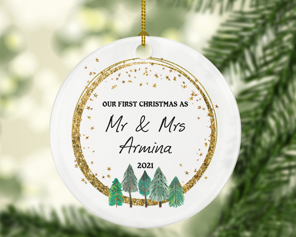 Our First Christmas as Mr & Mrs Married Couple Christmas Ornament Personalized - Newlywed Mr. and Mrs. Custom Gift