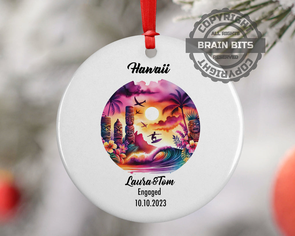 Hawaii Ornament, Engagement, Married, Travel, Gift for Engaged Couple, Engagement Gift, Trip, Vacation Souvenir