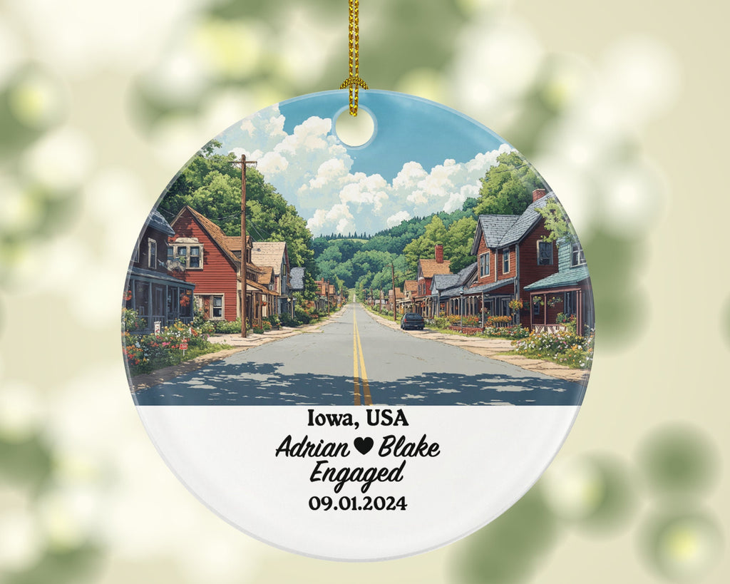 Iowa Christmas Ornament Personalized - IA Engaged Married Family Together Couple Travel Honeymoon Engagement Marriage
