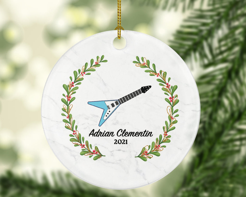Electric Guitar Christmas Ornament Personalized - Musical Instrument Guitarist Playing Guitar Gift for Guitarist - Custom Name Year