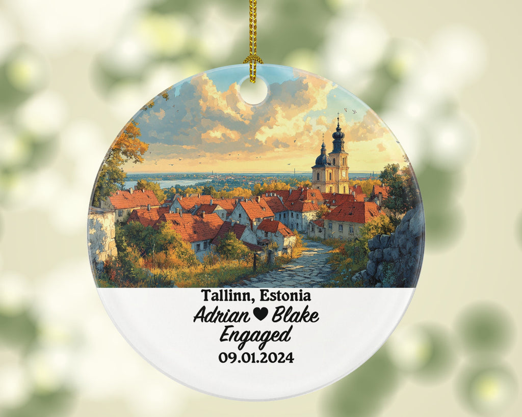 Tallinn Christmas Ornament Personalized - Estonia Engaged Married Family Together Couple Travel Honeymoon Engagement Marriage