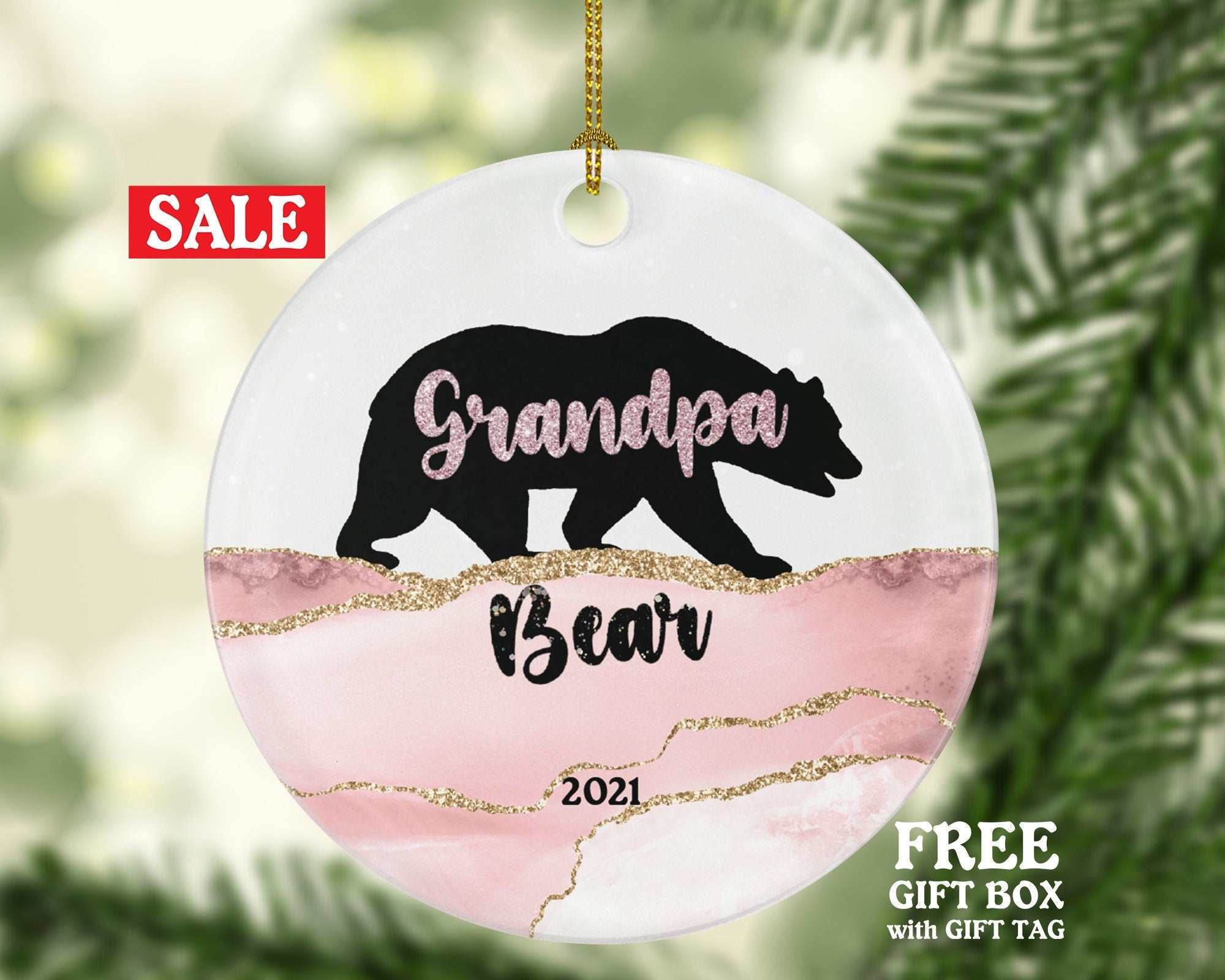 Grandpa Bear Ornament, Grandpa Bear Gift, Grandparent Pregnancy Announcement, Father's Day Gift