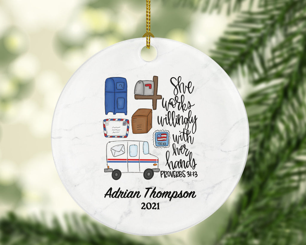 Mail Carrier Truck Postal Worker Christmas Ornament Personalized - Mailman Appreciation Gift Thank You Essential Worker Holiday