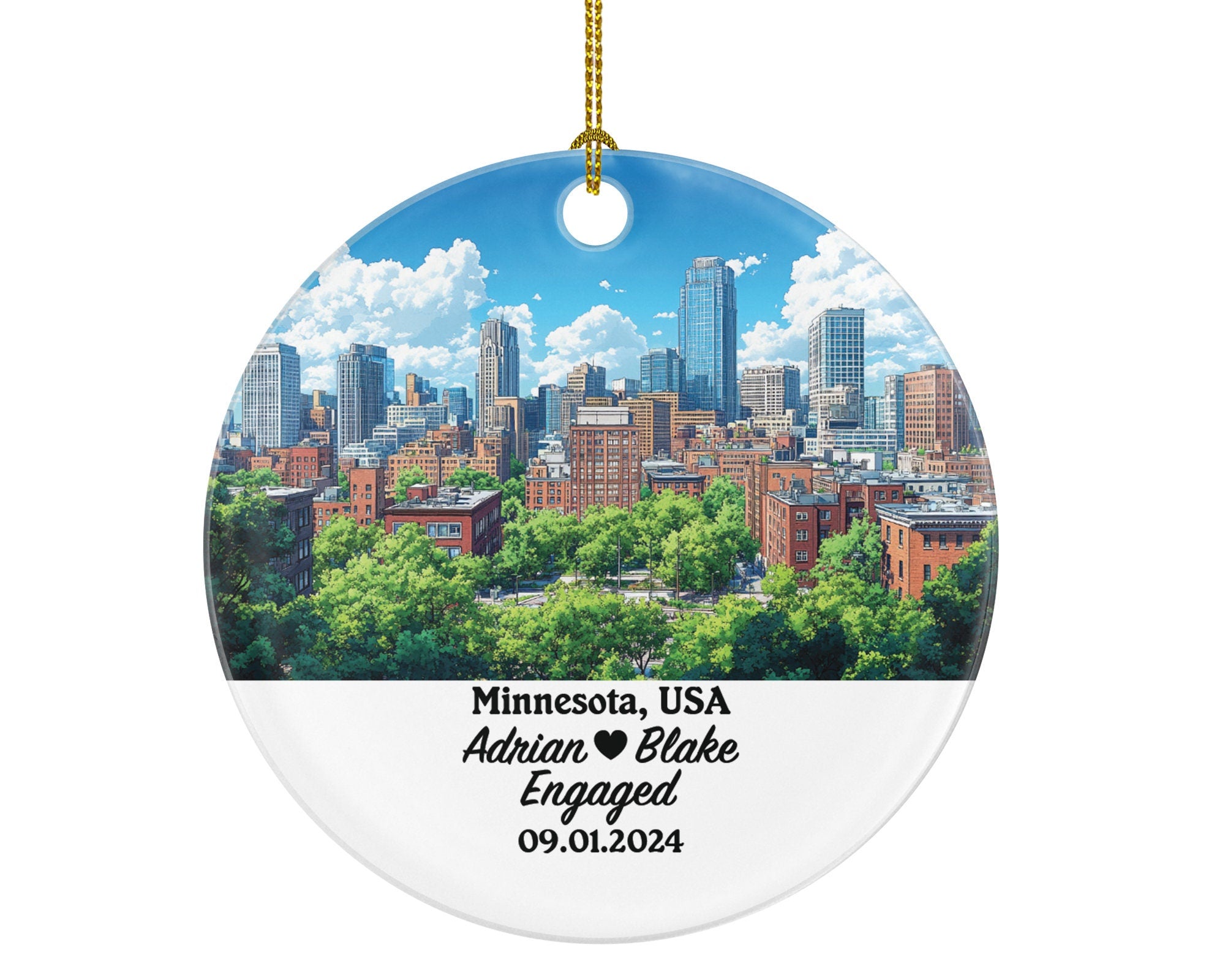 Minnesota Christmas Ornament Personalized - MN Engaged Married Family Together Couple Travel Honeymoon Engagement Marriage